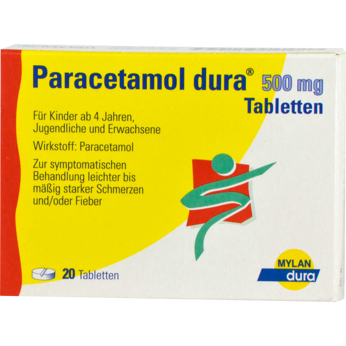 Paracetamol dura Tabletten bei leichten bis mäßigen Schmerzen, 20 pc Tablettes