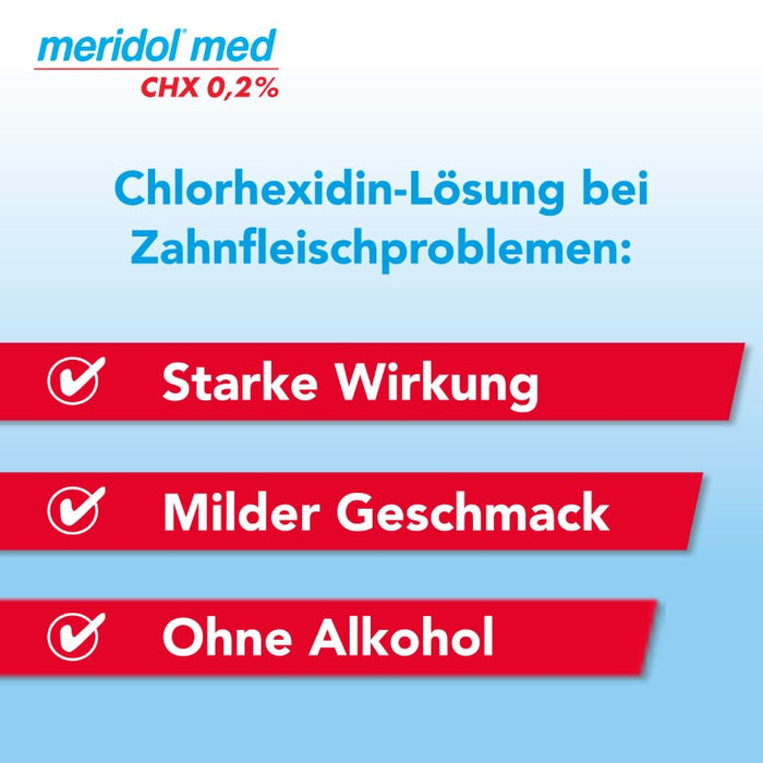 meridol med CHX 0,2% Antibakterielle Mundspülung mit Chlorhexidin zur Bekämpfung bakterieller Entzündungen in der Mundhöhle mit mildem Geschmack, 300 ml Solution