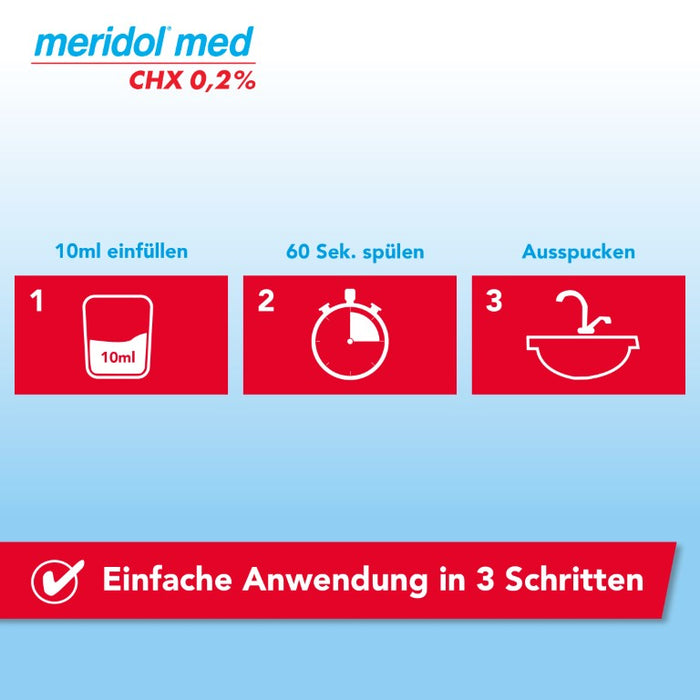 meridol med CHX 0,2% Antibakterielle Mundspülung mit Chlorhexidin zur Bekämpfung bakterieller Entzündungen in der Mundhöhle mit mildem Geschmack, 300 ml Solution