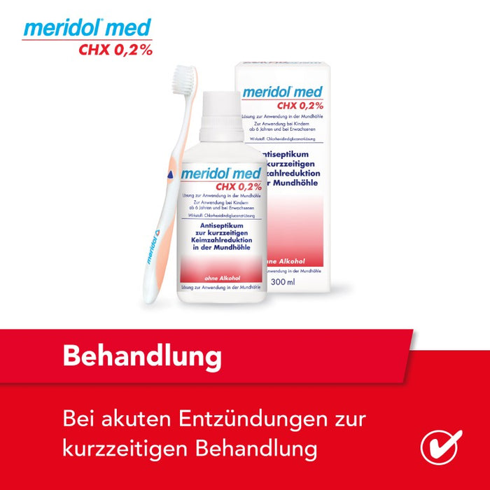 meridol med CHX 0,2% Antibakterielle Mundspülung mit Chlorhexidin zur Bekämpfung bakterieller Entzündungen in der Mundhöhle mit mildem Geschmack, 300 ml Solution