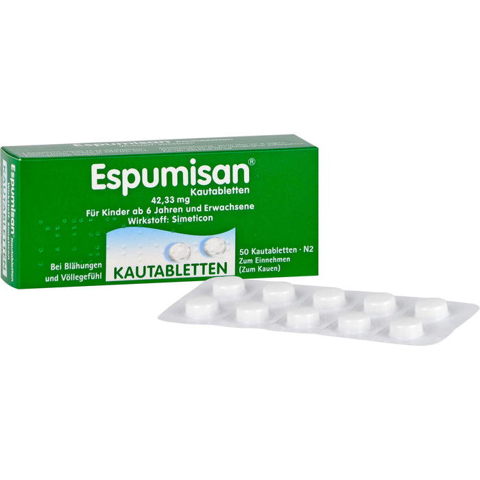 Espumisan Kautabletten bei Blähungen und Völlegefühl, 50 pcs. Tablets