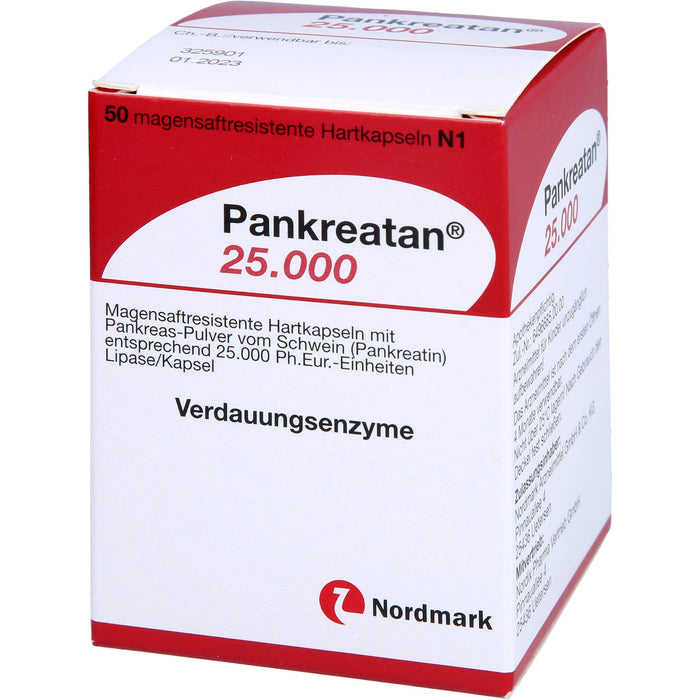 Nordmark Pankreatan 25.000 Hartkapseln Verdauungsenzyme, 50 pcs. Capsules