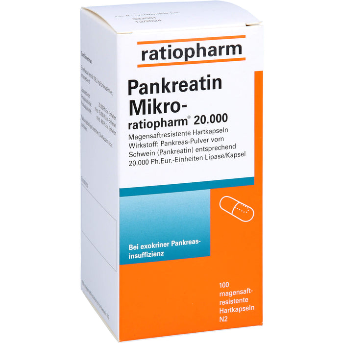 Pankreatin Mikro-ratiopharm 20 000 magensaftresistente Hartkapseln, 100 St. Kapseln