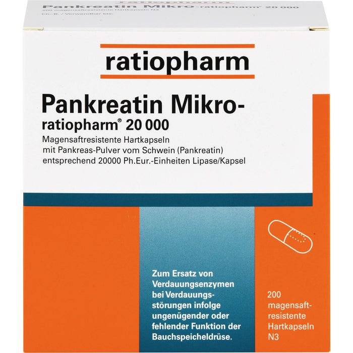 Pankreatin Mikro-ratiopharm 20 000 magensaftresistente Hartkapseln, 200 pc Capsules