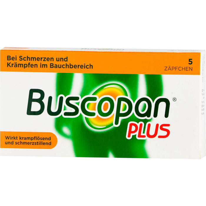 Buscopan plus 10 mg/800 mg Zäpfchen bei Schmerzen und Krämpfen im Bauchbereich, 5 pcs. Suppositories