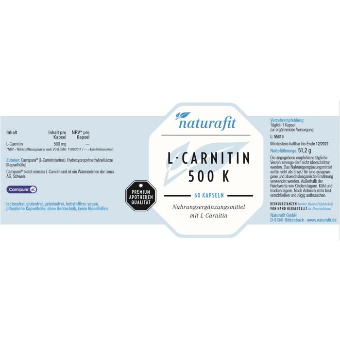 naturafit L-Carnitin 500 K Kapseln, 60 pcs. Capsules