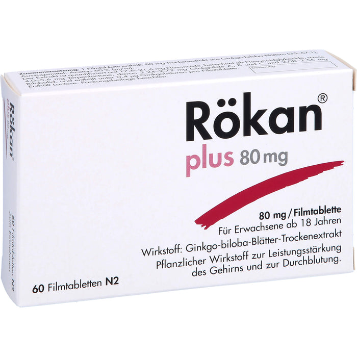 Rökan plus 80 mg Filmtabletten zur Leistungssteigerung des Gehirns, 60 pc Tablettes