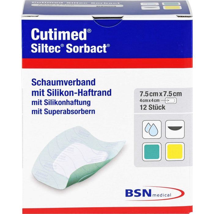 Cutimed Siltec Sorbact B 7,5x7,5cm, 12 St KOM