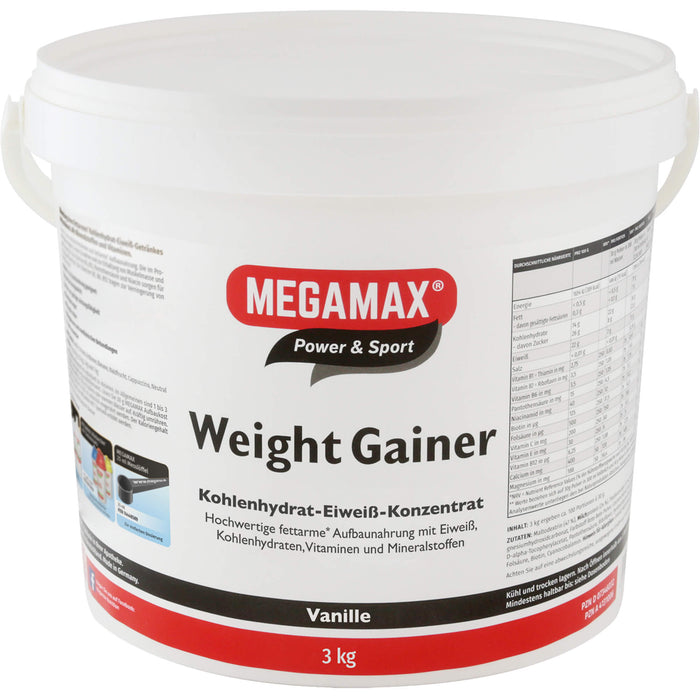 MEGAMAX Nutrition Weight Gainer Pulver Vanille-Geschmack, 3000 g Poudre