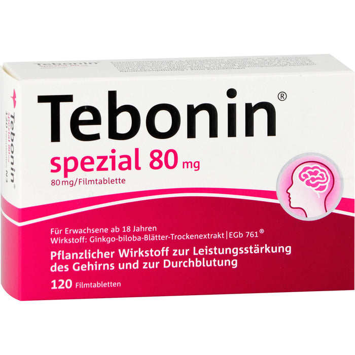 Tebonin spezial 80 mg Filmtabletten zur Leistungsstärkung des Gehirns und zur Durchblutung, 120 pc Tablettes