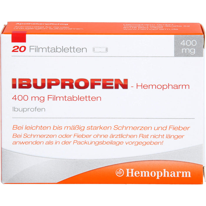 Ibuprofen-Hemopharm 400 mg Filmtabletten bei Schmerzen und Fieber, 20 St. Tabletten