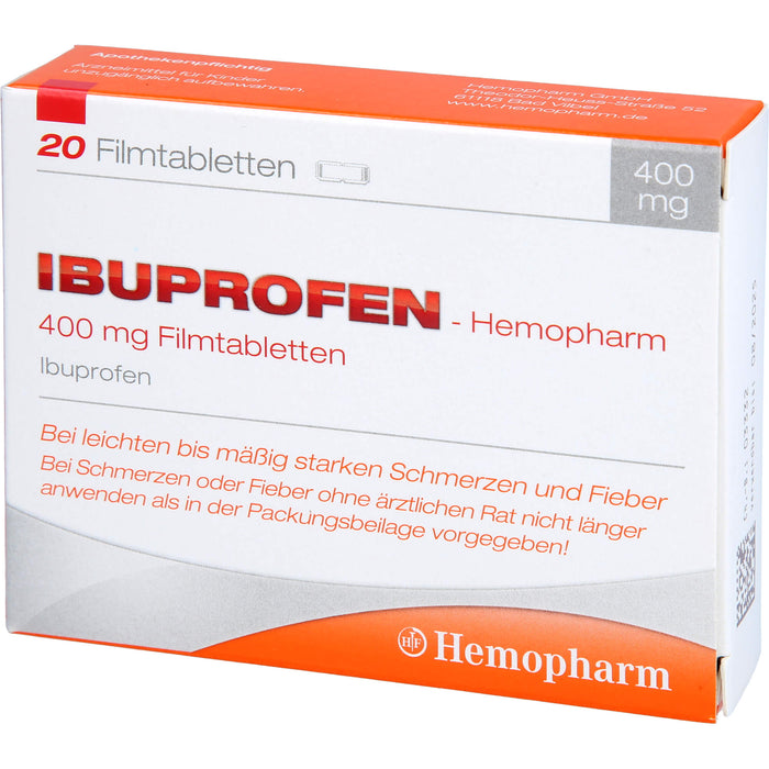 Ibuprofen-Hemopharm 400 mg Filmtabletten bei Schmerzen und Fieber, 20 St. Tabletten