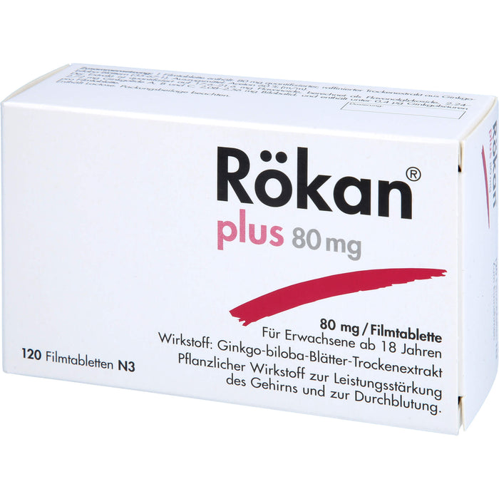 Rökan plus 80 mg Filmtabletten zur Leistungssteigerung des Gehirns, 120 pcs. Tablets