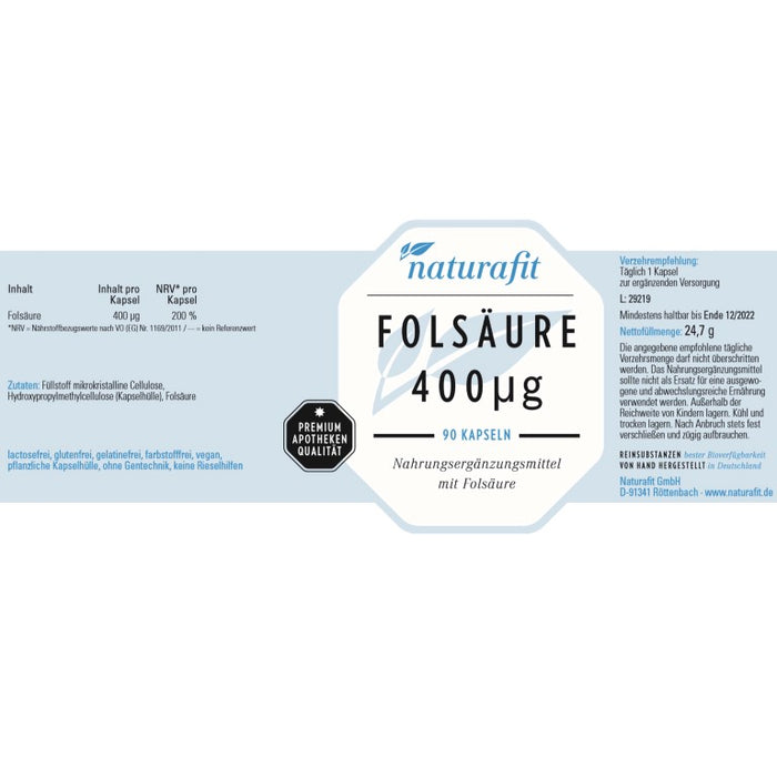 naturafit Folsäure 400 Kapseln, 90 pc Capsules