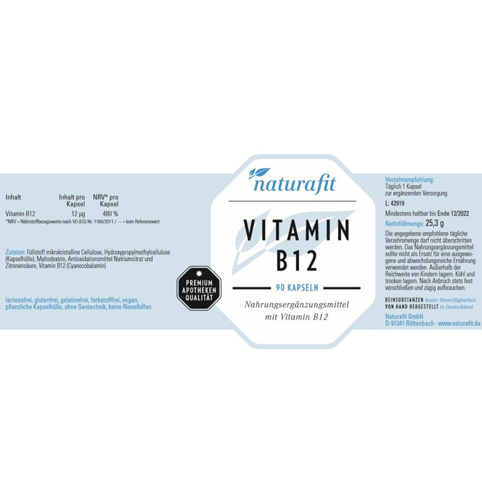 naturafit Vitamin B12 Kapseln, 90 pc Capsules