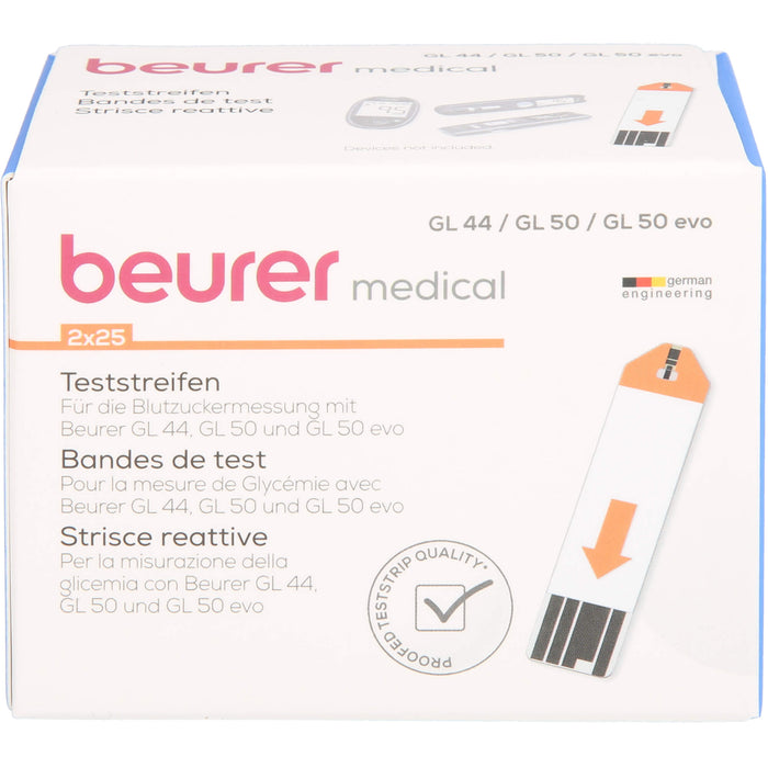 beurer GL 44/50 Teststreifen für die Blutzucker-Messung, 50 pc Bandelettes réactives