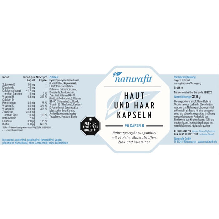 naturafit Haut und Haar Kapseln, 90 pcs. Capsules