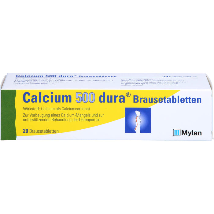 Calcium 500 dura Brausetabletten zur Vorbeugung eines Calciummangels und zur unterstützenden Behandlung von Osteoporose, 20 St. Tabletten