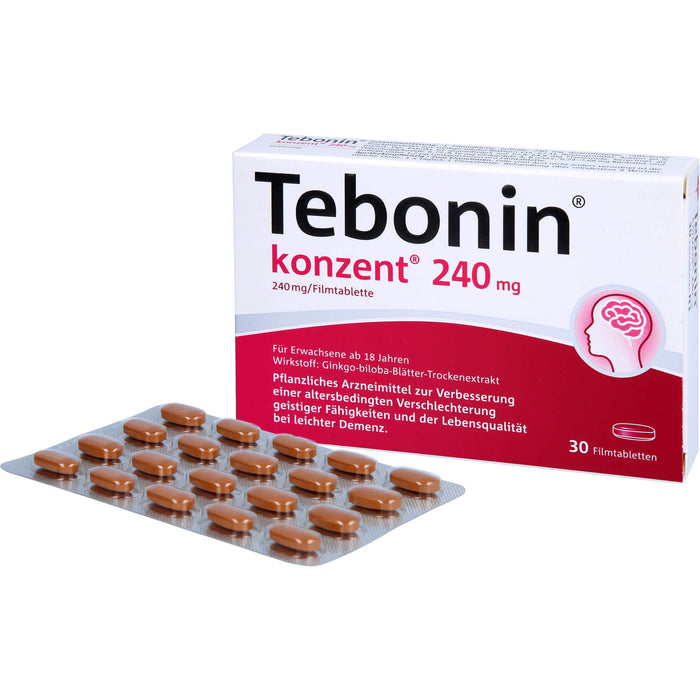 Tebonin konzent 240 mg Filmtabletten zur Verbesserung einer altersbedingten Verschlechterung geistiger Fähigkeiten und der Lebensqualität bei leichter Demenz, 30 pc Tablettes