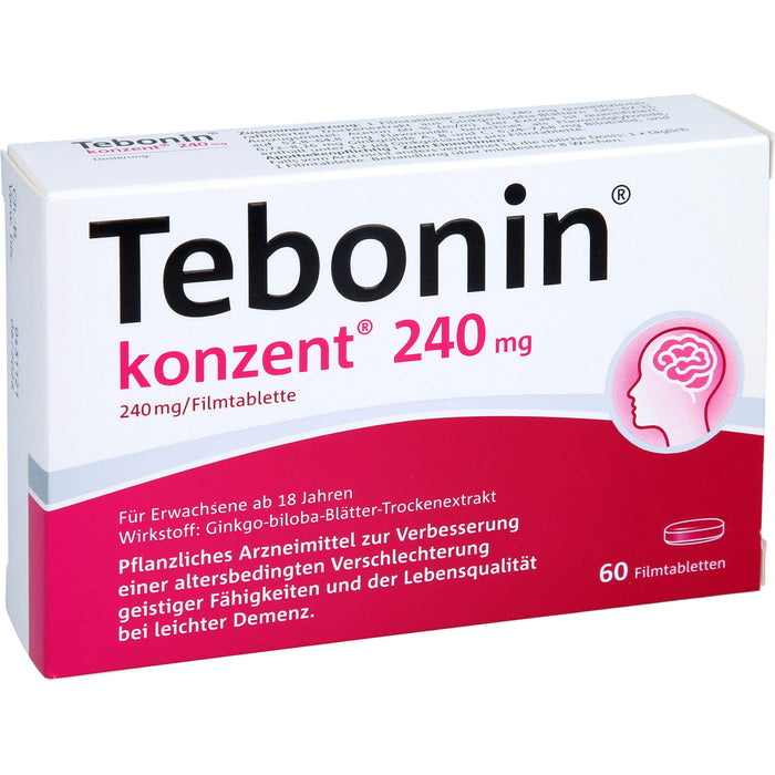 Tebonin konzent 240 mg Filmtabletten zur Verbesserung einer altersbedingten Verschlechterung geistiger Fähigkeiten und der Lebensqualität bei leichter Demenz, 60 St. Tabletten