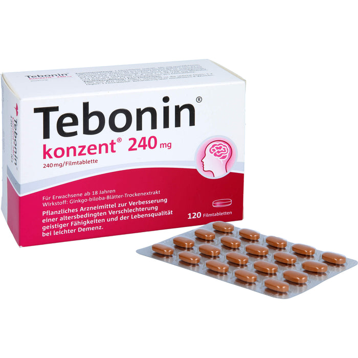 Tebonin konzent 240 mg Filmtabletten zur Verbesserung einer altersbedingten Verschlechterung geistiger Fähigkeiten und der Lebensqualität bei leichter Demenz, 120 pc Tablettes