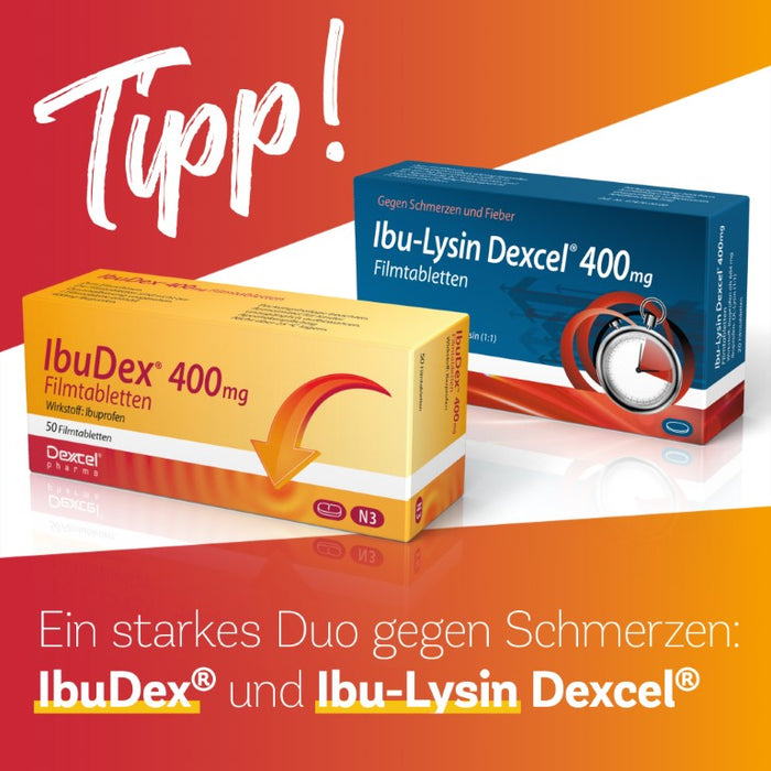 Ibu-Lysin Dexcel 400 mg Tabletten bei Schmerzen und Fieber, 20 St. Tabletten