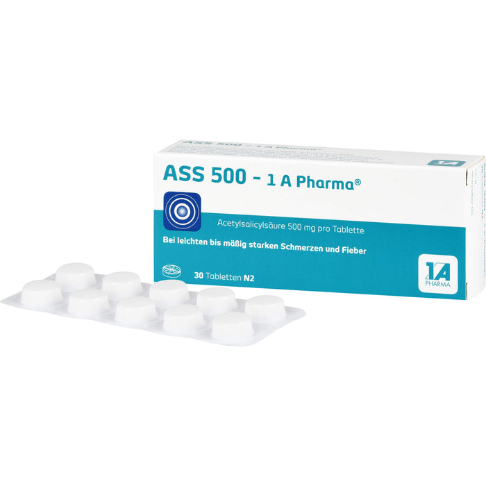 ASS 500 - 1 A Pharma Tabletten bei Schmerzen und Fieber, 30 pc Tablettes