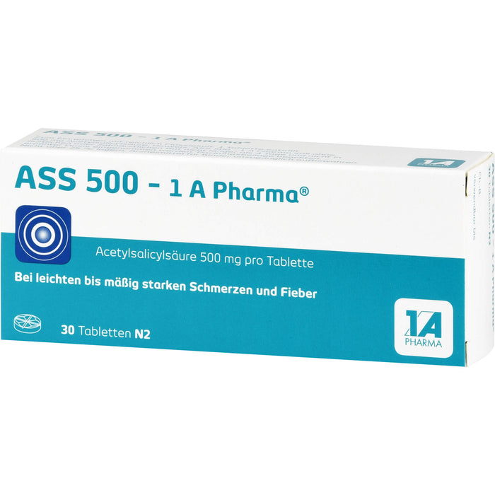 ASS 500 - 1 A Pharma Tabletten bei Schmerzen und Fieber, 30 pc Tablettes