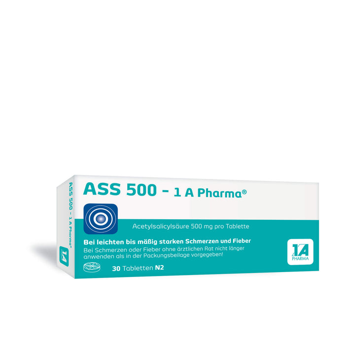 ASS 500 - 1 A Pharma Tabletten bei Schmerzen und Fieber, 30 St. Tabletten