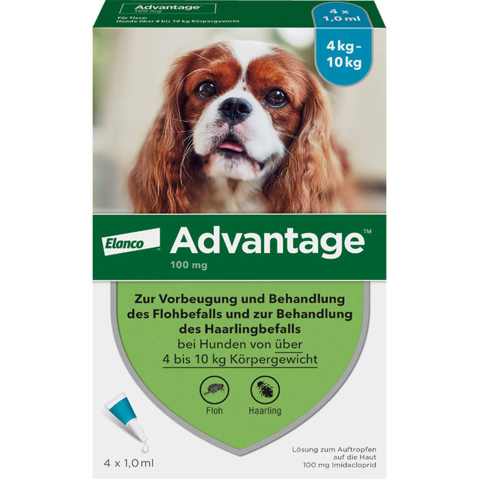 BAYER Advantage 100 Lösung zur Vorbeugung und Behandlung des Flohbefalls und zur Behandlung des Haarlingbefalls, 4 pc Pipettes