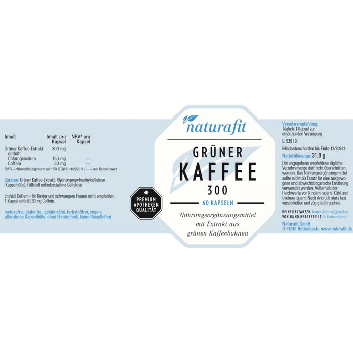 naturafit Grüner Kaffee 300 Kapseln, 60 pc Capsules