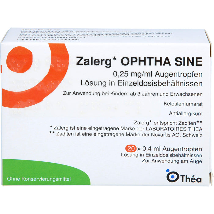 Zalerg ophtha sine 0,25 mg/ml kohlpharma Augentropfen in Einzeldosisbehältnissen, 20 St EDP