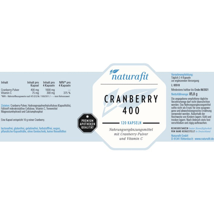 naturafit Cranberry 400 Kapseln, 120 pcs. Capsules