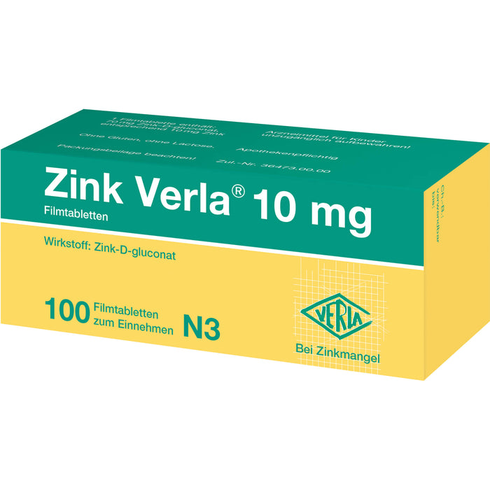 Zink Verla 10 mg Filmtabletten, 100 pc Tablettes