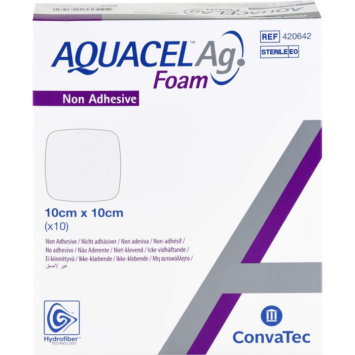 AQUACEL Ag Foam 10 cm x 10 cm nicht adhäsiver Schaumverband, 10 St. Wundauflagen