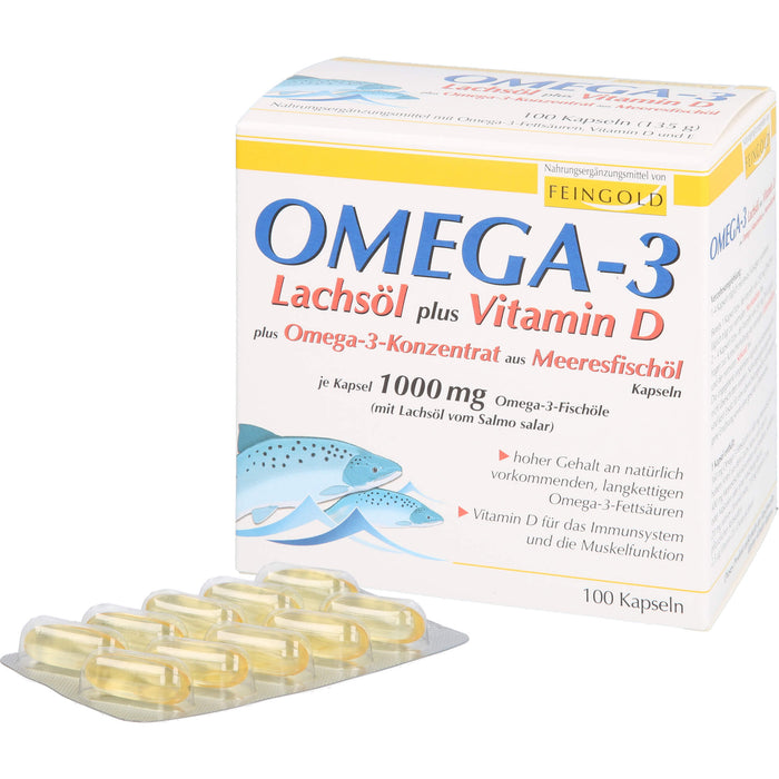 FEINGOLD Omega-3 Lachsöl plus Vitamin D plus Omega-3-Konzentrat Kapseln, 100 pc Capsules