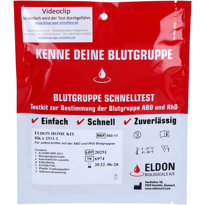 ELDON Blutgruppe Schnelltest, 1 pcs. Test