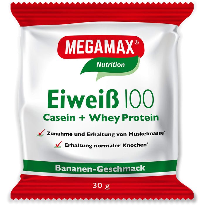 MEGAMAX Nutrition Eiweiß 100 Pulver Bananen-Geschmack, 30 g Poudre