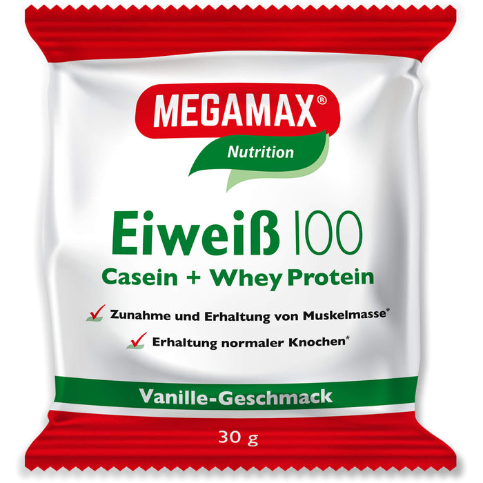 MEGAMAX Nutrition Eiweiß 100 Pulver Vanille-Geschmack, 30 g Powder