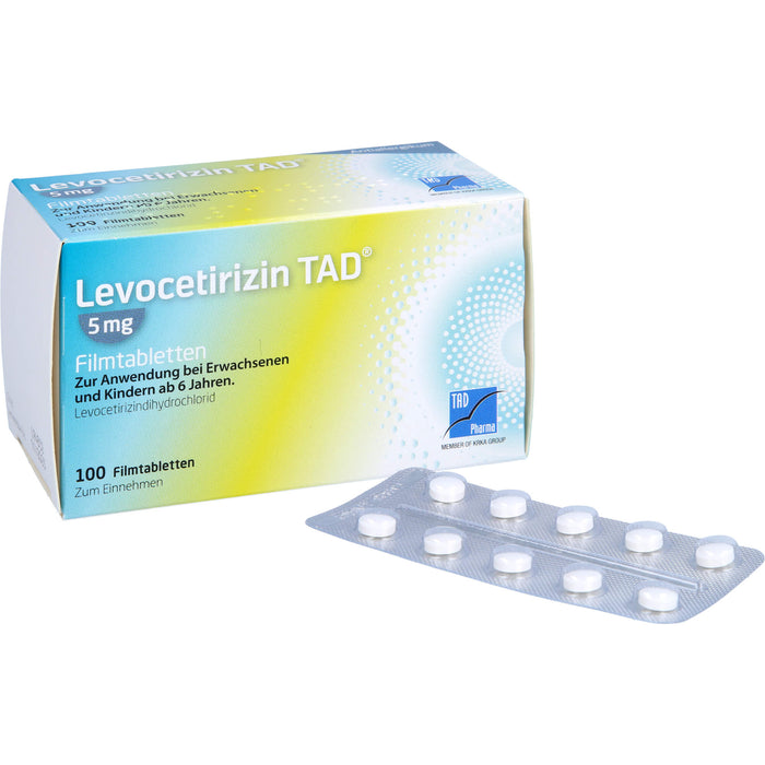 Levocetirizin TAD 5 mg Filmtabletten bei Allergien, 100 pc Tablettes