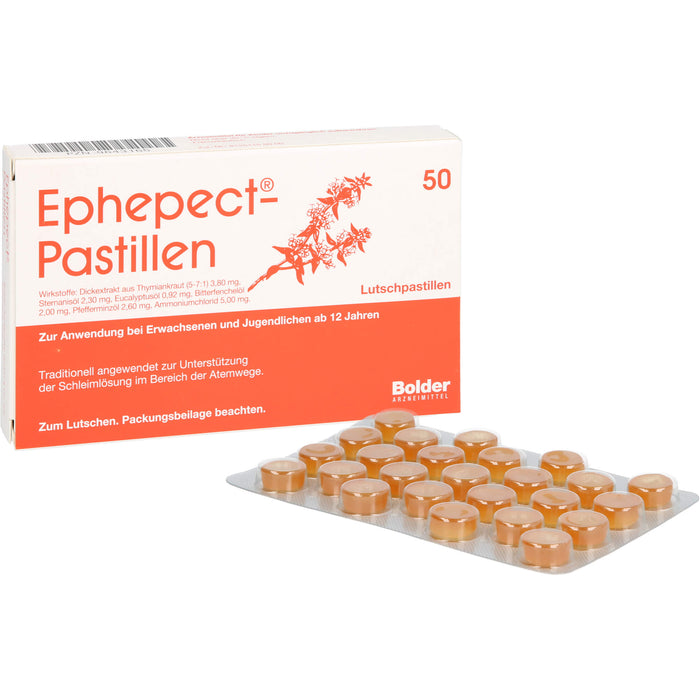 Ephepect Lutschpastillen zur Unterstützung der Schleimlösung im Bereich der Atemwege, 50 pcs. Pastilles