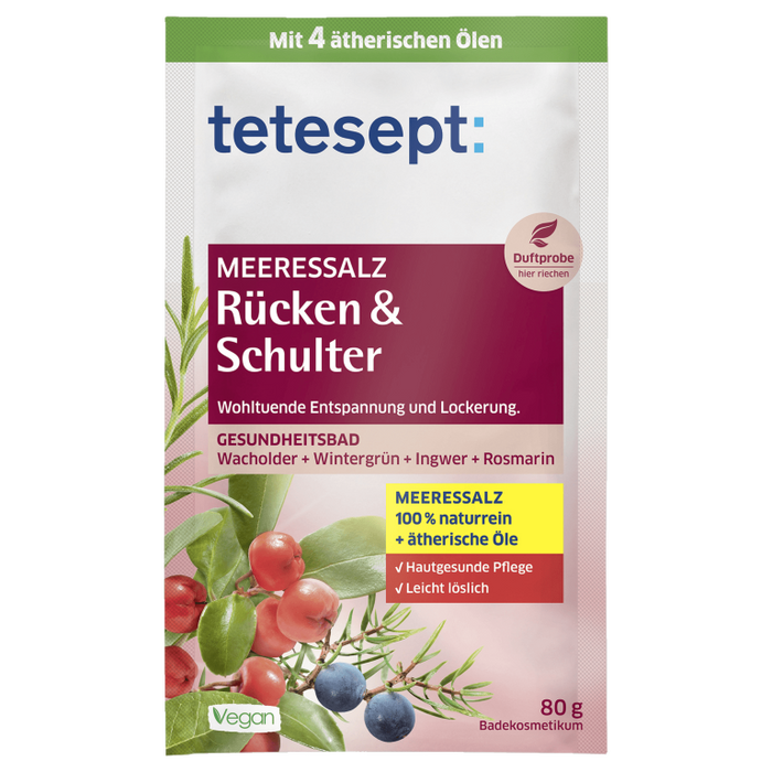 tetesept Meeressalz Rücken & Schulter Gesundheitsbad wohltuend bei Rücken-, Schulter- und Nackenbeschwerden, 80 g Salz