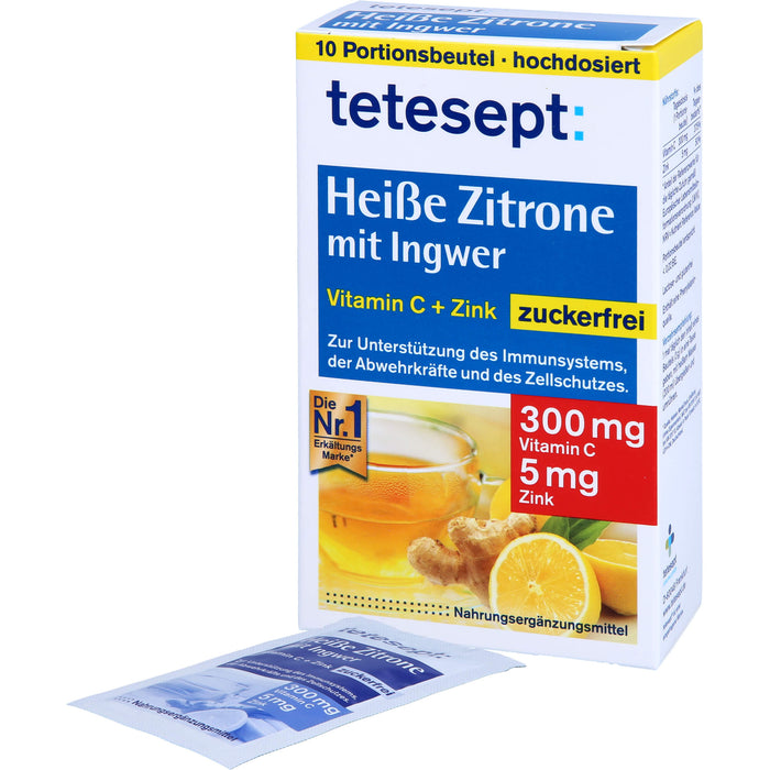 tetesept Heiße Zitrone mit Ingwer zuckerfrei Pulver, 10 pcs. Sachets