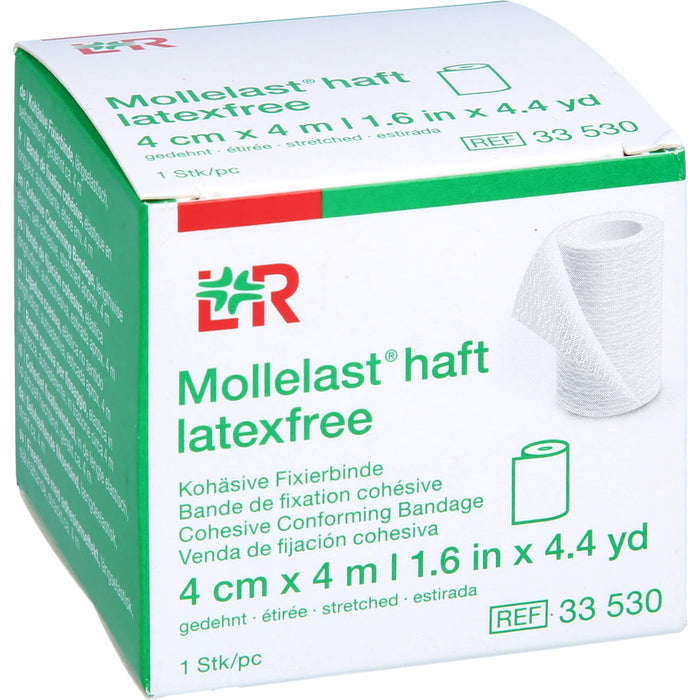 Mollelast haft latexfrei weiß 4cm x 4m kohäsive Fixierbinde zum Stützen und Entlasten von Gelenken, 1 pcs. Pack