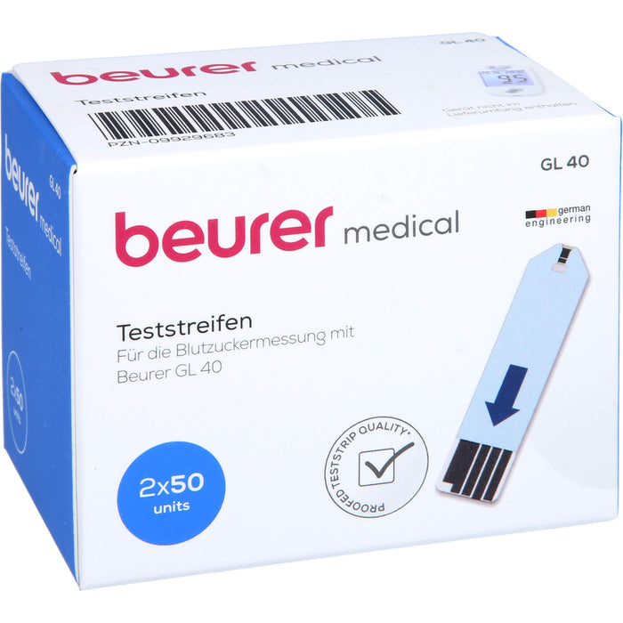 Beurer GL40 Blutzuckerteststreifen, 100 pc Bandelettes réactives