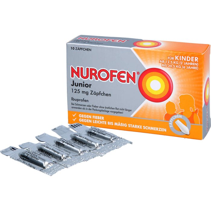 Nurofen Junior 125 mg Zäpfchen bei Fieber & Schmerzen ab 2 Jahren, 10 pcs. Suppositories