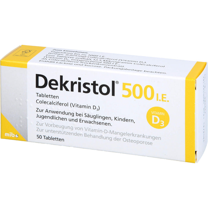 Dekristol 500 I.E. Tabletten bei Vitamin-D-Mangelerkrankungen und zur unterstützenden Behandlung der Osteoporose, 50 pc Tablettes