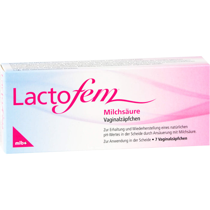 Lactofem Milchsäure Vaginalzäpfchen zur Erhaltung und Wiederherstellung eines natürlichen pH-Wertes in der Scheide, 7 pc Suppositoires