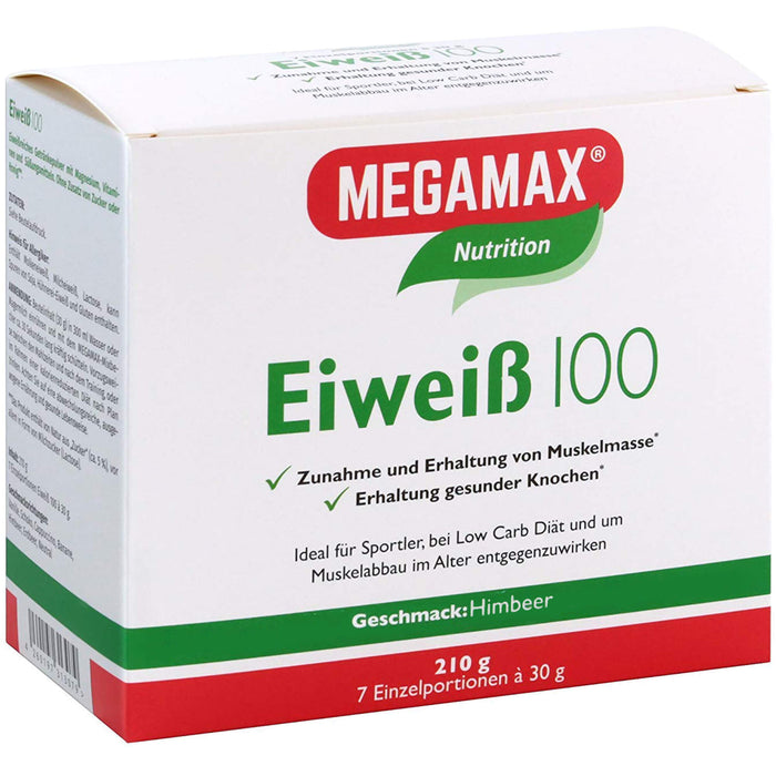 MEGAMAX Nutrition Eiweiß 100 Pulver Himbeer-Geschmack, 210 g Pulver