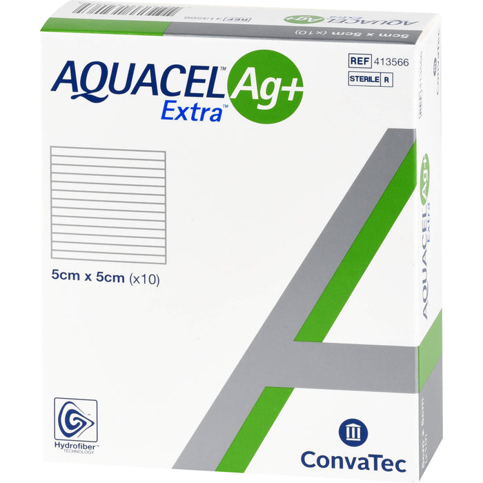 AQUACEL Ag+ extra 5 cm x 5 cm Kompressen, 10 pc Compresses